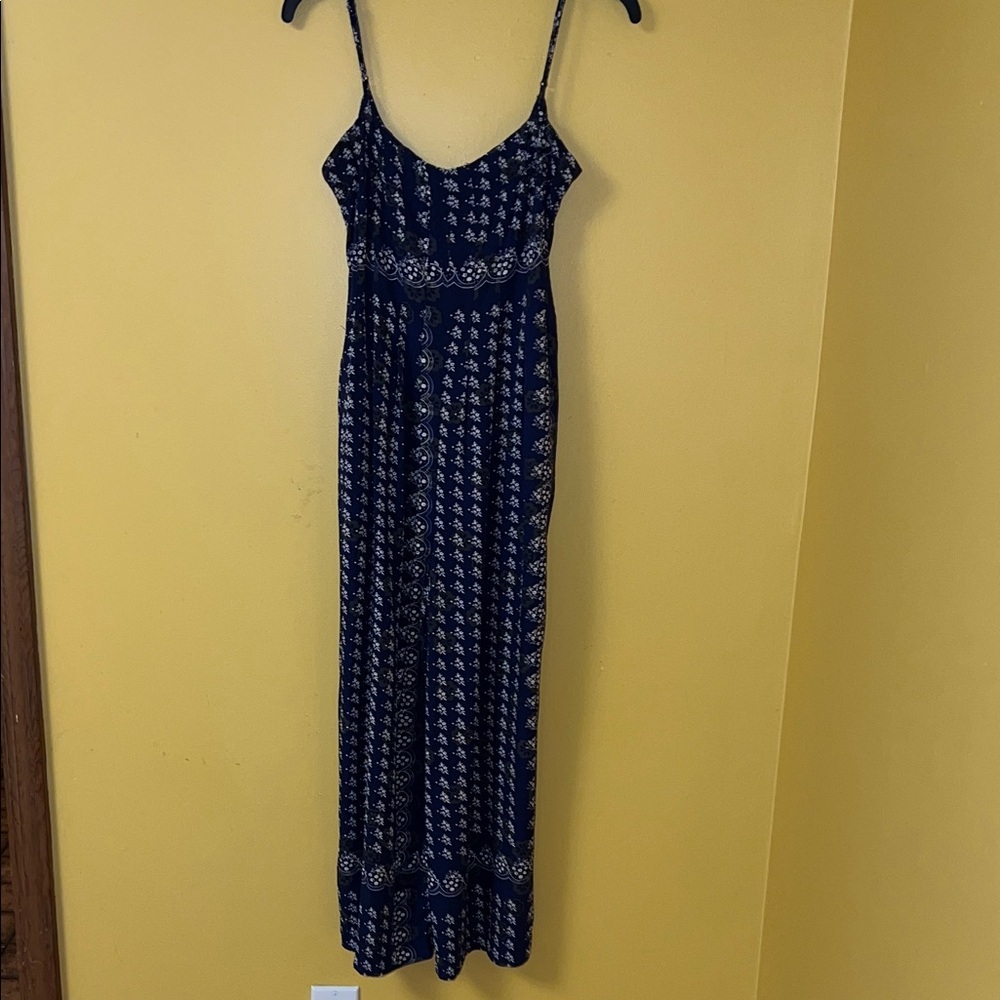 Urban Outfitters Navy and White Patterned Jumpsuit